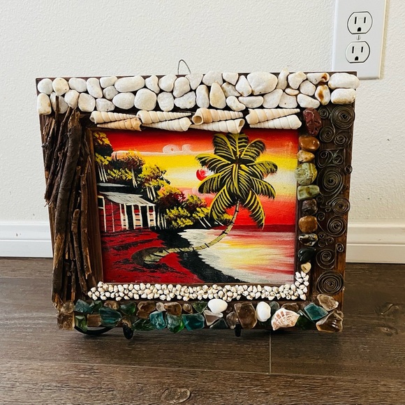 Tropical Beach Painting with Decorative Frame - Picture 1 of 14